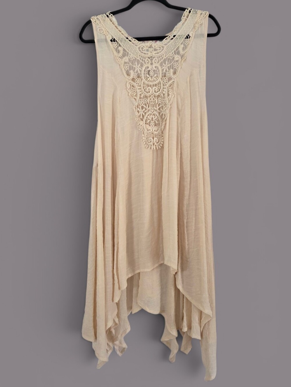 Lady Noiz Cream Crochet-Detail Asymmetrical Tunic